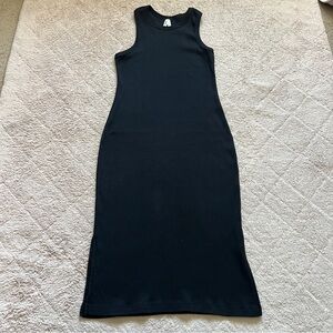 Pact Black Ribbed Midi Tank Dress with Open Slits Women’s Size XS